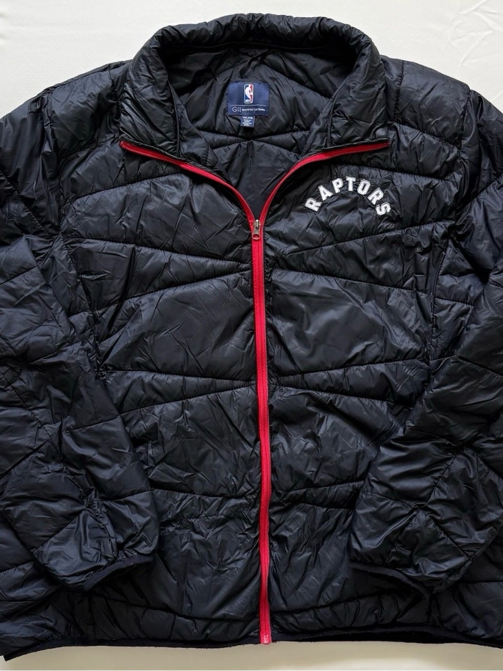 NBA Toronto Raptors Black Zip Puffer Jacket with Red Trim and Embroidered Logos